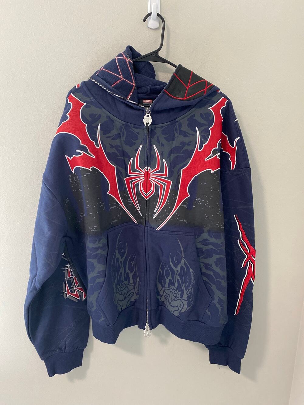 New Marvel x Civil Regime Miles Morales Full Zip Hoodie Slate Blue 2XL RARE